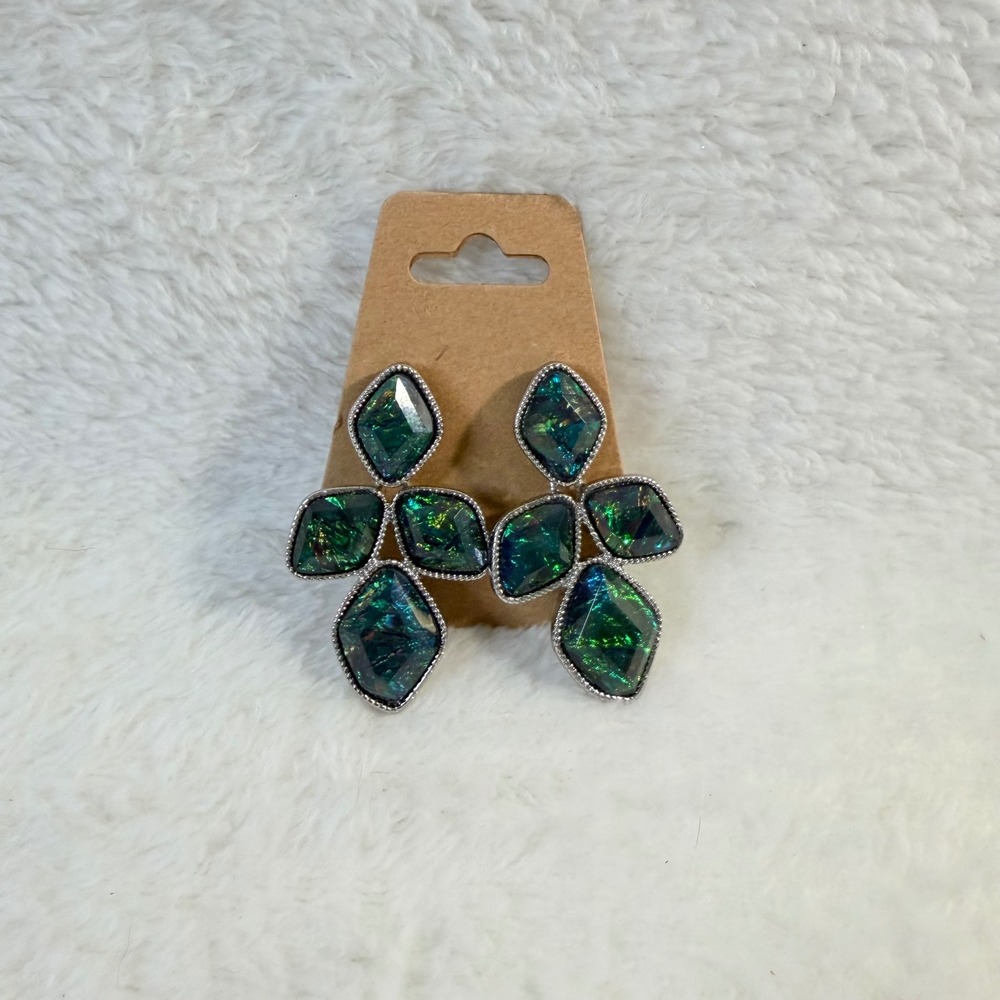 Statement Earrings Womens Green/Blue Iridescent Cluster Prom‎ Wedding